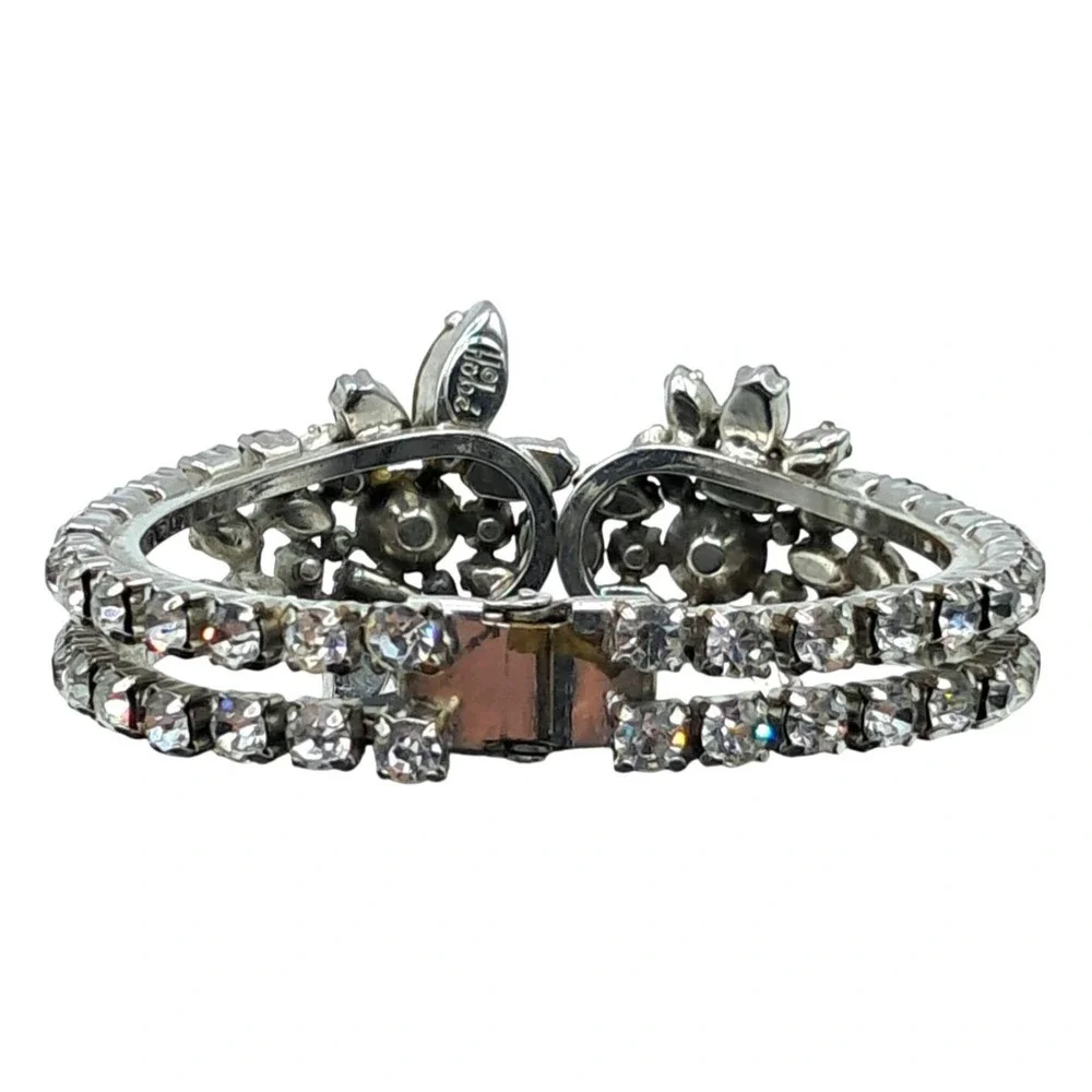 Vintage‎ Hobe Rhinestone Bracelet Clamper Cuff Clear Gray Signed Costume Jewelry